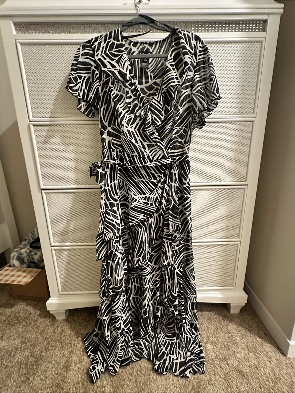 Black & White Abstract Wrap High-Low Maxi Dress